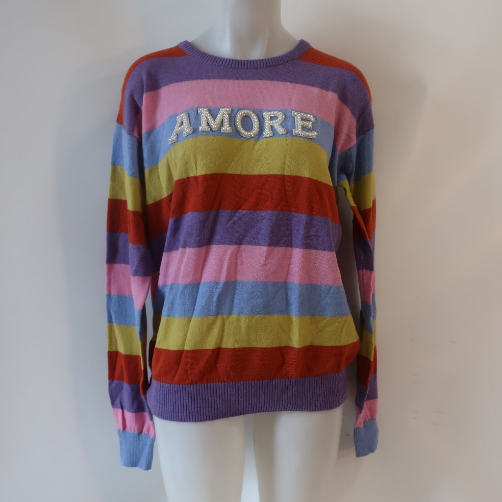 Nwt Womens Regina Muted Multicolor Amore Wool Cashmere Striped Crew Sweater S